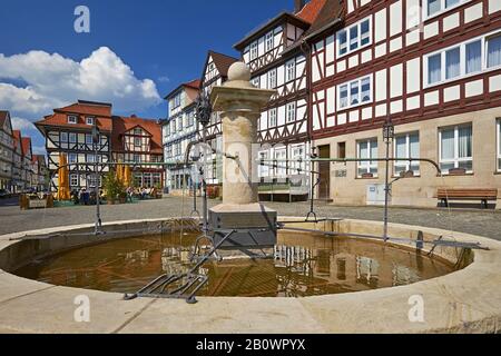 Fountain on the market place in Allendorf, Bad Sooden-Allendorf, Hesse, Germany, Europe Stock Photo