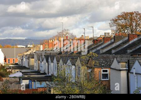 The backs of Victorian terraced houses UK Stock Photo