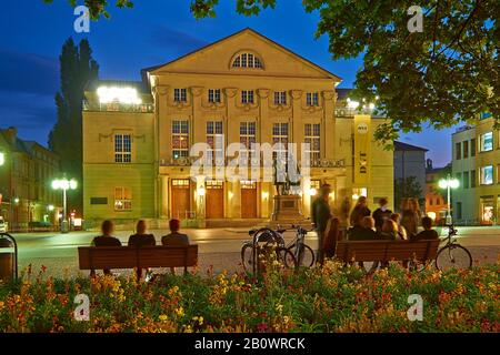 National Theater Weimar with Goethe-Schiller monument, Theaterplatz, Weimar, Thuringia, Germany, Europe Stock Photo