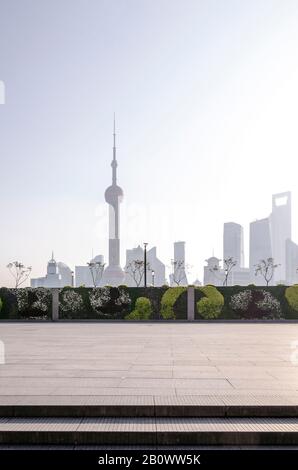 The Bund and Pudong skyline in the morning, Shanghai, China Stock Photo