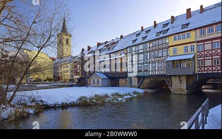 Chandler Bridge with Aegidien Tower in Erfurt, Thuringia, Germany Stock Photo