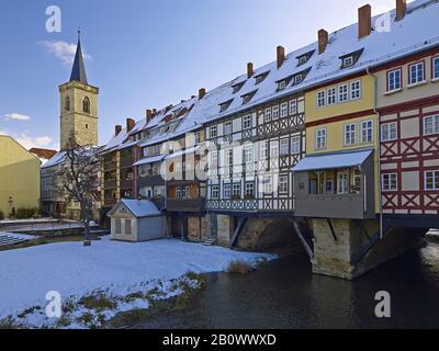 Chandler Bridge with Aegidien Tower in Erfurt, Thuringia, Germany Stock Photo