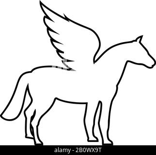 Pegasus Winged horse silhouette Mythical creature Fabulous animal icon outline black color vector illustration flat style simple image Stock Vector