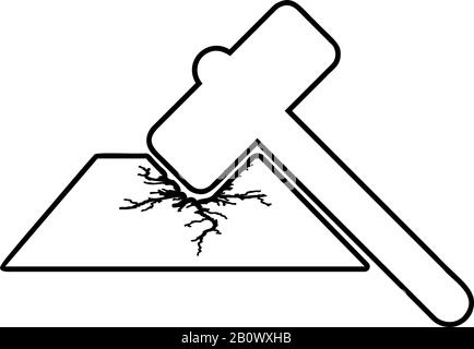 Sledge hammer breaks hard surface with formation of strong cracks icon outline black color vector illustration flat style simple image Stock Vector