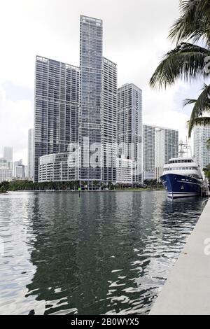 Yachts in the EPIC Marina, Miami River Walk, Downtown Miami, Florida, USA, Stock Photo