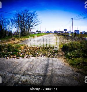 Abandonned portion of RN6 road, Holga digital picture, France Stock Photo