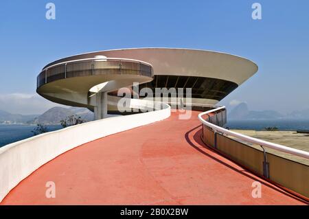 Museum of Modern Art, built by Oscar Niemeyer, Niteroi, Brazil, Stock Photo