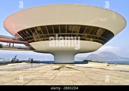 Museum of Modern Art, built by Oscar Niemeyer, Niteroi, Brazil, Stock Photo