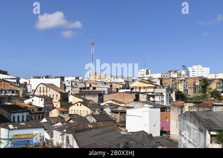 View over houses in Pelourinho, Salvador da Bahia, Bahia, Brazil, South America, Stock Photo