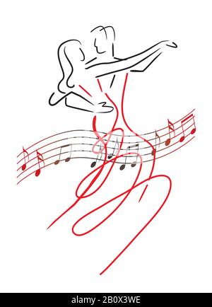 Balroom Dancers Couple with musical notes. Vector available. Stock Vector