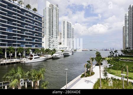 Yachts in the EPIC Marina, Miami River Walk, Downtown Miami, Florida, USA, Stock Photo