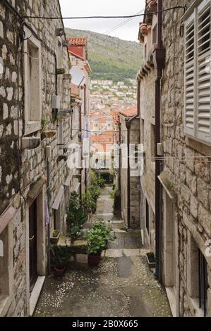 Alley in the old town of Dubrovnik, Adriatic Sea, Croatia, Southeast Europe, Stock Photo