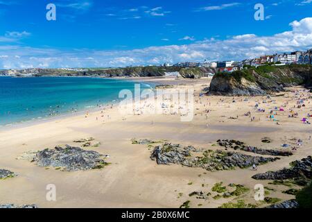 Beautiful sunny day overlooking Towan beach Newquay Cornwall England UK Europe Stock Photo