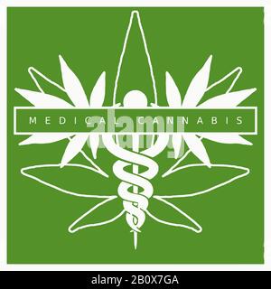 Vector logo of medical marijuana. Green and white color scheme. Stock Vector