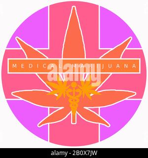 Vector logo of medical marijuana. Pink and orange color scheme. Stock Vector
