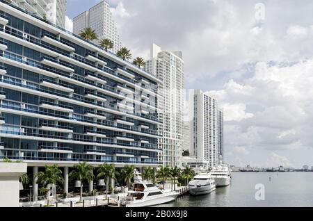 Yachts in the EPIC Marina, Miami River Walk, Downtown Miami, Florida, USA, Stock Photo