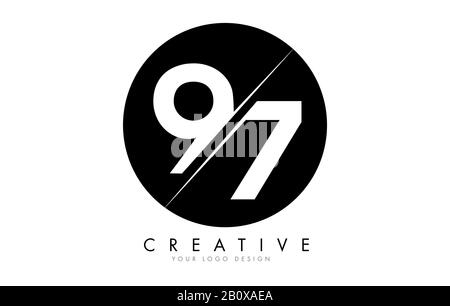 97 9 7 Number Logo Design with a Creative Cut and Black Circle Background. Creative logo design. Stock Vector