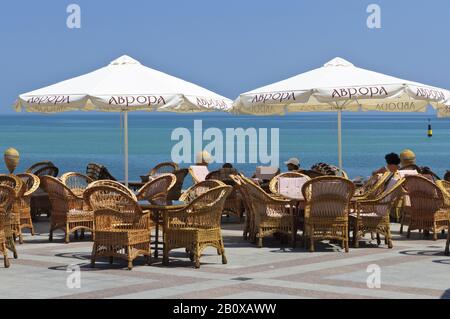 Café at Nab Lenina beach promenade, Yalta, Crimea, Ukraine, Eastern Europe, Stock Photo