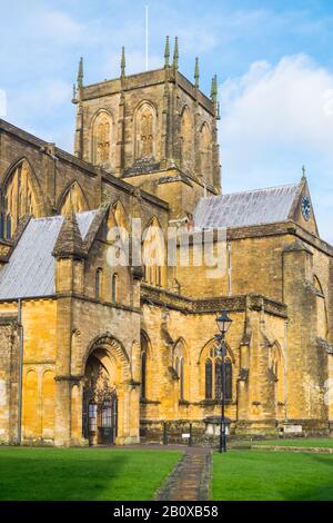 Abbey,Sherborne Abbey,place,of,worship,Church,Church of, Sherborne,market,town,in,Dorset,southwest,England,English,Great,Britain,GB,UK,United Kingdom, Stock Photo