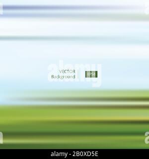 Green blue striped and blurred abstract background. Blue sky and field of green grass motive. EPS8 vector illustration includes Pattern Swatches. Stock Vector