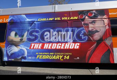 Los Angeles, California, USA 20th February 2020 A general view of atmosphere of 'Sonic The Hedgehog' ad on Los Angeles City Bus on February 20, 2020 in Los Angeles, California, USA. Photo by Barry King/Alamy Stock Photo Stock Photo