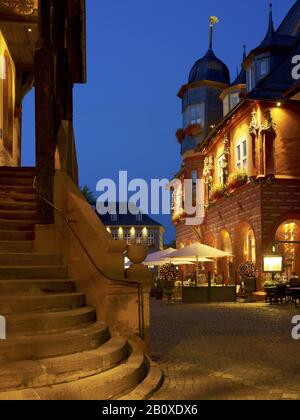 City hall stairs and Kaiserworth at the market, Goslar, Lower Saxony, Germany, Stock Photo