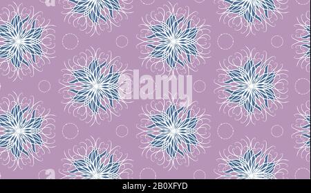 decorative flower shaped mandalas on a pastel violet background seamless vector pattern Stock Vector