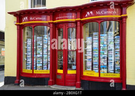 McCartneys Estate Agents, High Street, Brecon, Brecon Beacons National Park, Powys, Wales, United Kingdom Stock Photo
