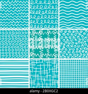 Set of 9 abstract seamless doodle patterns and textures. Can be used for wallpapers, pattern fills, web page backgrounds, textile prints etc. Optimize Stock Vector