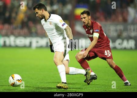 CLUJ-NAPOCA, ROMANIA - FEBRUARY 20: The UEFA Europa League round of 32 first leg match between CFR Cluj and Sevilla FC at Dr.-Constantin-Radulescu-Stadium on February 20, 2020 in Cluj-Napoca, Romania. (Photo by MB Media) Stock Photo