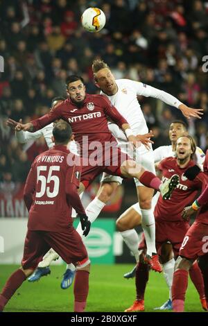 CLUJ-NAPOCA, ROMANIA - FEBRUARY 20: The UEFA Europa League round of 32 first leg match between CFR Cluj and Sevilla FC at Dr.-Constantin-Radulescu-Stadium on February 20, 2020 in Cluj-Napoca, Romania. (Photo by MB Media) Stock Photo