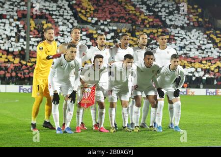 CLUJ-NAPOCA, ROMANIA - FEBRUARY 20: Sevilla FC’s players prior the UEFA Europa League round of 32 first leg match between CFR Cluj and Sevilla FC at Dr.-Constantin-Radulescu-Stadium on February 20, 2020 in Cluj-Napoca, Romania. Photo by MB Media) Stock Photo