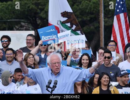 Santa Ana, United States. 21st Feb, 2020. Democratic presidential candidate Sen. Bernie Sanders (I-VT) holds a Get Out the Early Vote rally at Valley High School in Santa Ana, California on Friday, February 21, 2020. Sanders is campaigning ahead of the 2020 California Democratic primary on March 3. California moved its Democratic primary from June to ahead of Super Tuesday to have much greater political influence as an early primary state. Photo by Jim Ruymen/UPI Credit: UPI/Alamy Live News Stock Photo