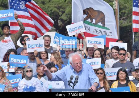 Santa Ana, United States. 21st Feb, 2020. Democratic presidential candidate Sen. Bernie Sanders (I-VT) holds a Get Out the Early Vote rally at Valley High School in Santa Ana, California on Friday, February 21, 2020. Sanders is campaigning ahead of the 2020 California Democratic primary on March 3. California moved its Democratic primary from June to ahead of Super Tuesday to have much greater political influence as an early primary state. Photo by Jim Ruymen/UPI Credit: UPI/Alamy Live News Stock Photo