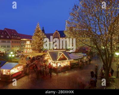 Christmas market on the Weimar market square, Thuringia, Germany, Stock Photo