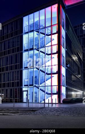 Illuminated company building of Talanx AG, Oval Office, Lichtfest City Nord, Hamburg, Germany, Stock Photo