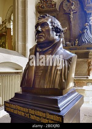 Luther bust in St. Andrew's Church in Lutherstadt Eisleben, Saxony-Anhalt, Germany, Stock Photo