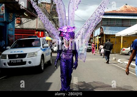 Port Of Spain, Trinidad, TT. 21st Feb, 2020. Traditional carnival characters took to the streets of Port of Spain, Friday, 21 February 2020 for a noon-time parade in one of many events leading up to carnival which will be on 24th. and 25th. February 2020. Credit: G. Ronald Lopez/ZUMA Wire/Alamy Live News Stock Photo