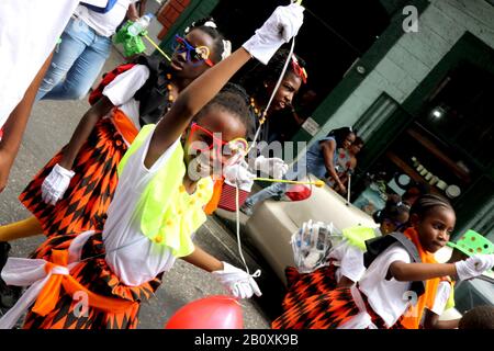 Port Of Spain, Trinidad, TT. 21st Feb, 2020. Traditional carnival characters took to the streets of Port of Spain, Friday, 21 February 2020 for a noon-time parade in one of many events leading up to carnival which will be on 24th. and 25th. February 2020. Credit: G. Ronald Lopez/ZUMA Wire/Alamy Live News Stock Photo