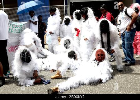 Port Of Spain, Trinidad, TT. 21st Feb, 2020. Traditional carnival characters took to the streets of Port of Spain, Friday, 21 February 2020 for a noon-time parade in one of many events leading up to carnival which will be on 24th. and 25th. February 2020. Credit: G. Ronald Lopez/ZUMA Wire/Alamy Live News Stock Photo