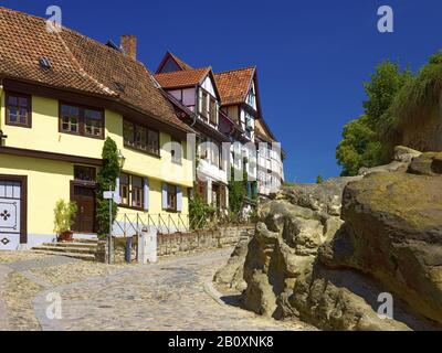 Houses on Schlossberg, Quedlinburg, Saxony-Anhalt, Germany, Stock Photo