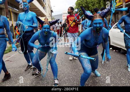 Port Of Spain, Trinidad, TT. 21st Feb, 2020. Traditional carnival characters took to the streets of Port of Spain, Friday, 21 February 2020 for a noon-time parade in one of many events leading up to carnival which will be on 24th. and 25th. February 2020. Credit: G. Ronald Lopez/ZUMA Wire/Alamy Live News Stock Photo