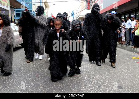 Port Of Spain, Trinidad, TT. 21st Feb, 2020. Traditional carnival characters took to the streets of Port of Spain, Friday, 21 February 2020 for a noon-time parade in one of many events leading up to carnival which will be on 24th. and 25th. February 2020. Credit: G. Ronald Lopez/ZUMA Wire/Alamy Live News Stock Photo