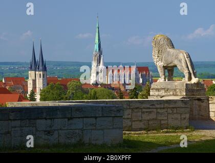 View from the Lion to St. James and St. Mary's Church in Mulhouse, Thuringia, Germany, Stock Photo