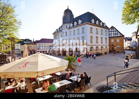 old town hall and market square, Germany, North Rhine-Westphalia, Sauerland, Menden Stock Photo