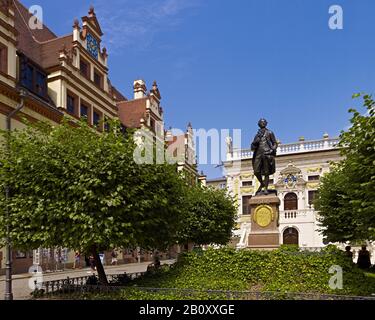 Goethe monument in front of the old trading exchange in Leipzig, Saxony, Germany, Stock Photo