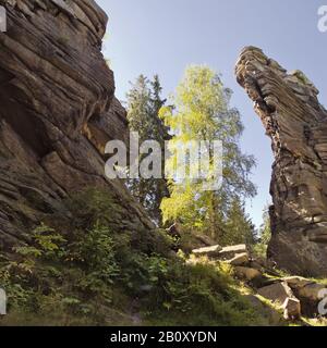 Natural stage, Greifensteine, Erz Mountains, Saxony, Germany, Stock Photo