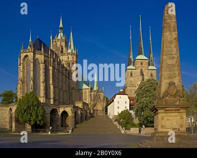 St. Mary's Cathedral and Severikirche on Domplatz in Erfurt, Thuringia, Germany, Stock Photo