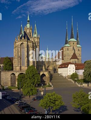 St. Mary's Cathedral and Severikirche on Domplatz in Erfurt, Thuringia, Germany, Stock Photo