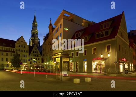 Cathedral and houses at the main market in Zwickau, Saxony, Germany, Stock Photo